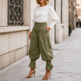 Marlow – Pleated Lantern Wide-Leg Trousers with Bow Cuffs