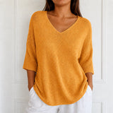 Elowyn – Soft V-Neck Knit Tunic Top for Women, Loose Drape