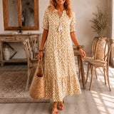 Solara – Ikat Print Boho Maxi Dress with Tassel V-Neck