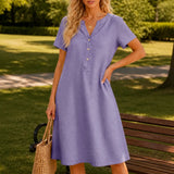 Solivia – Women's V-Neck Midi Dress with Pockets