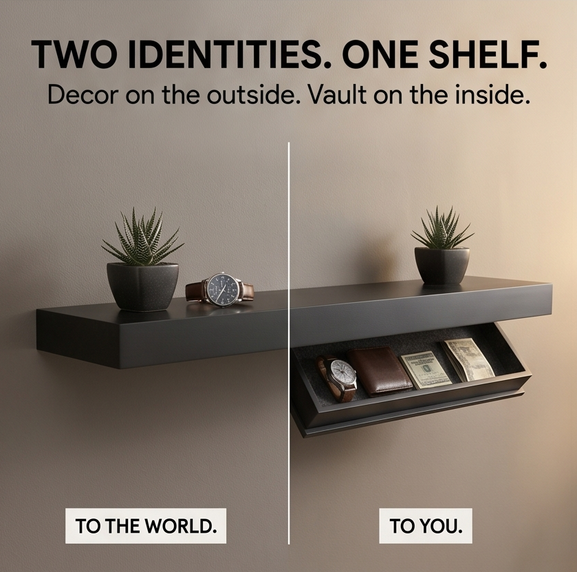 Vaultedge – Floating Wall Shelf with Hidden Compartment