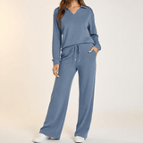 Velaire – V Neck Blouse and Wide Leg Pants Set