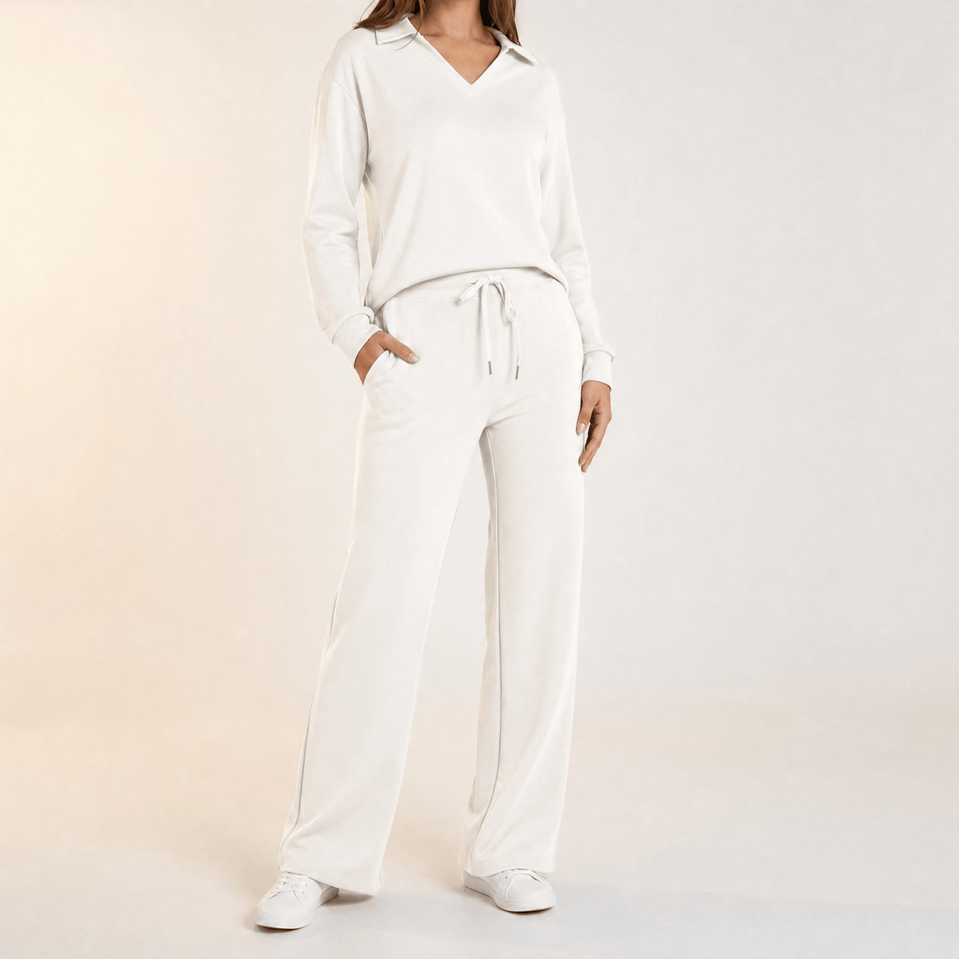 Velaire – V Neck Blouse and Wide Leg Pants Set