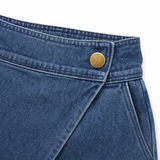 Velara – Asymmetric Wrap-Front Knee-Length Denim Look Bermuda Shorts