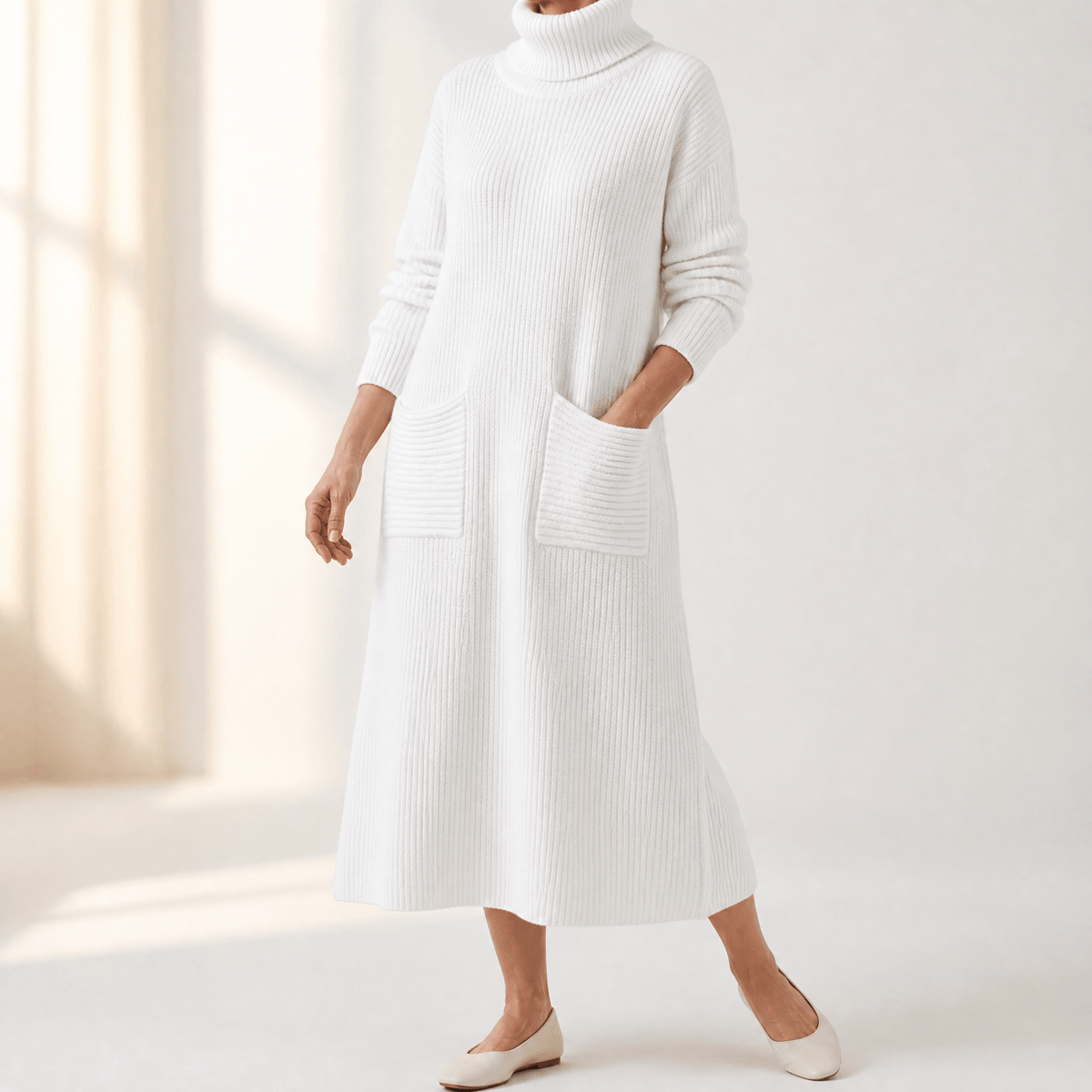 Velara – Women's Relaxed Turtleneck Sweater Dress with Pockets