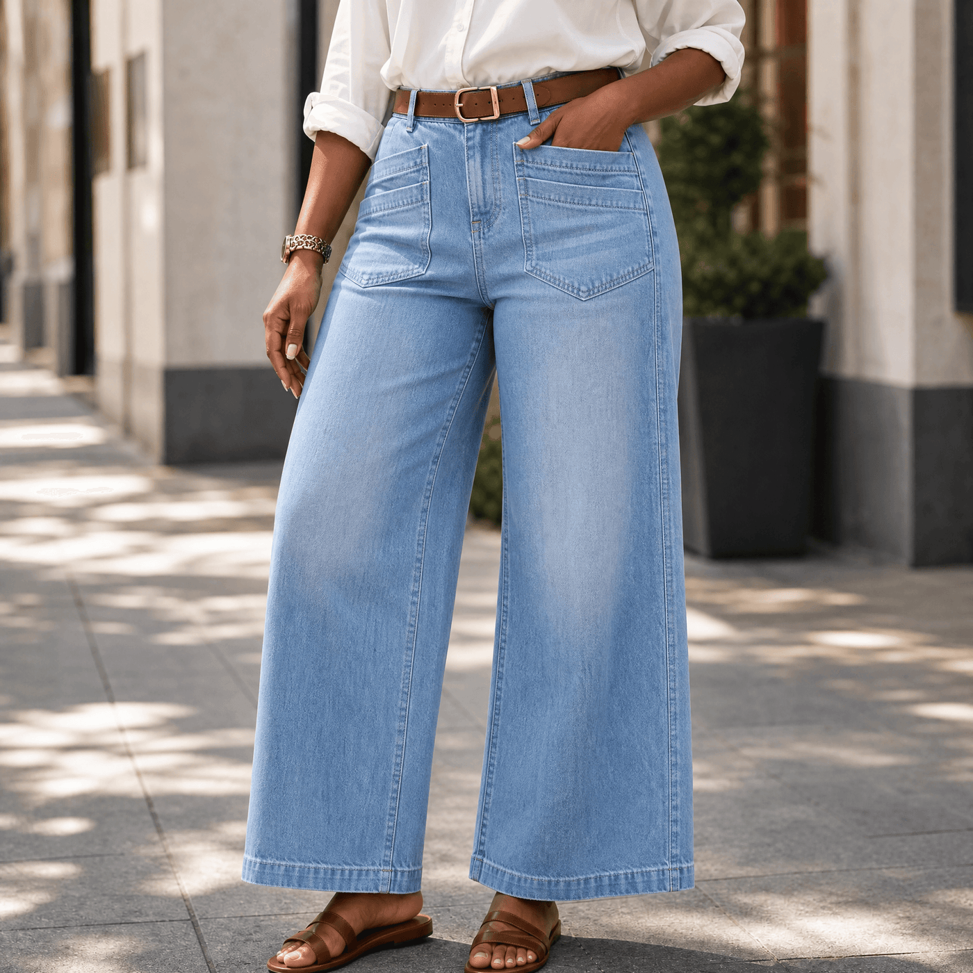 Vellora – Women's Patch-Pocket Wide-Leg Jeans