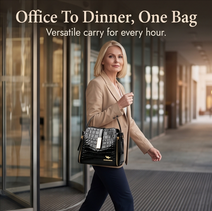 Velora – Glossy Croc Crossbody Handbag
