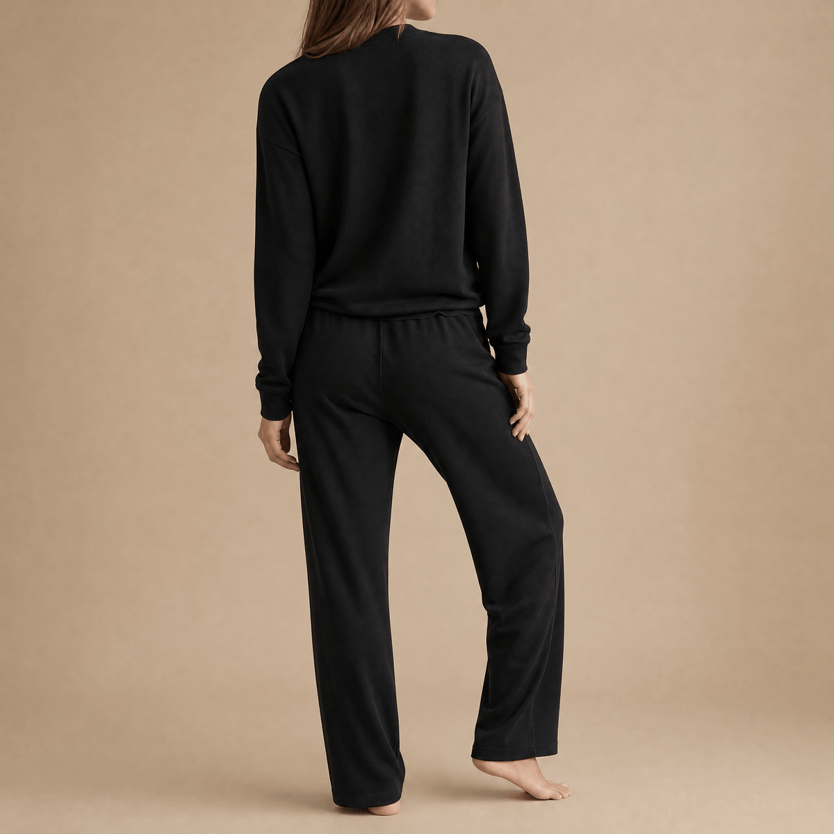 Veluna – Soft V-Neck Lounge Set with Wide Leg Pants