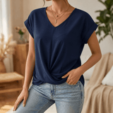 Veluna – Twist-Knot V-Neck Top for Effortless Everyday Style