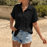 Vivara – Textured Crinkle Button Down Blouse for Women