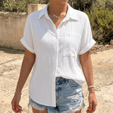 Vivara – Textured Crinkle Button Down Blouse for Women