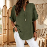 Wovena – Women's Breezy V Neck Blouse with Curved Hem
