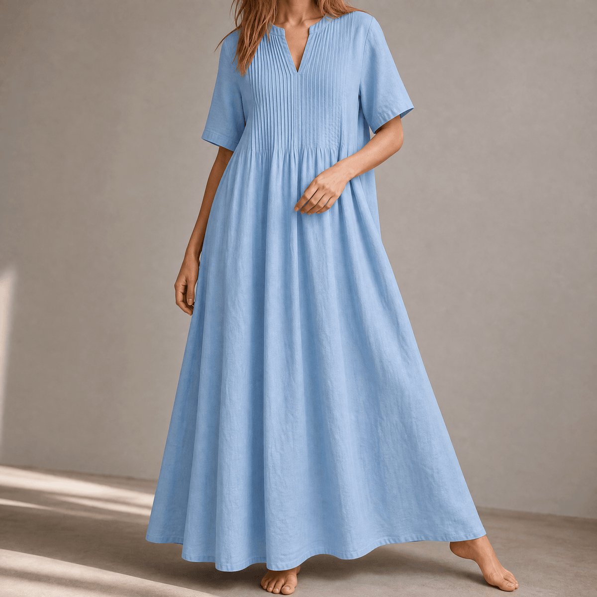 Wren – Women's Pin-Tuck Maxi Dress with Pockets